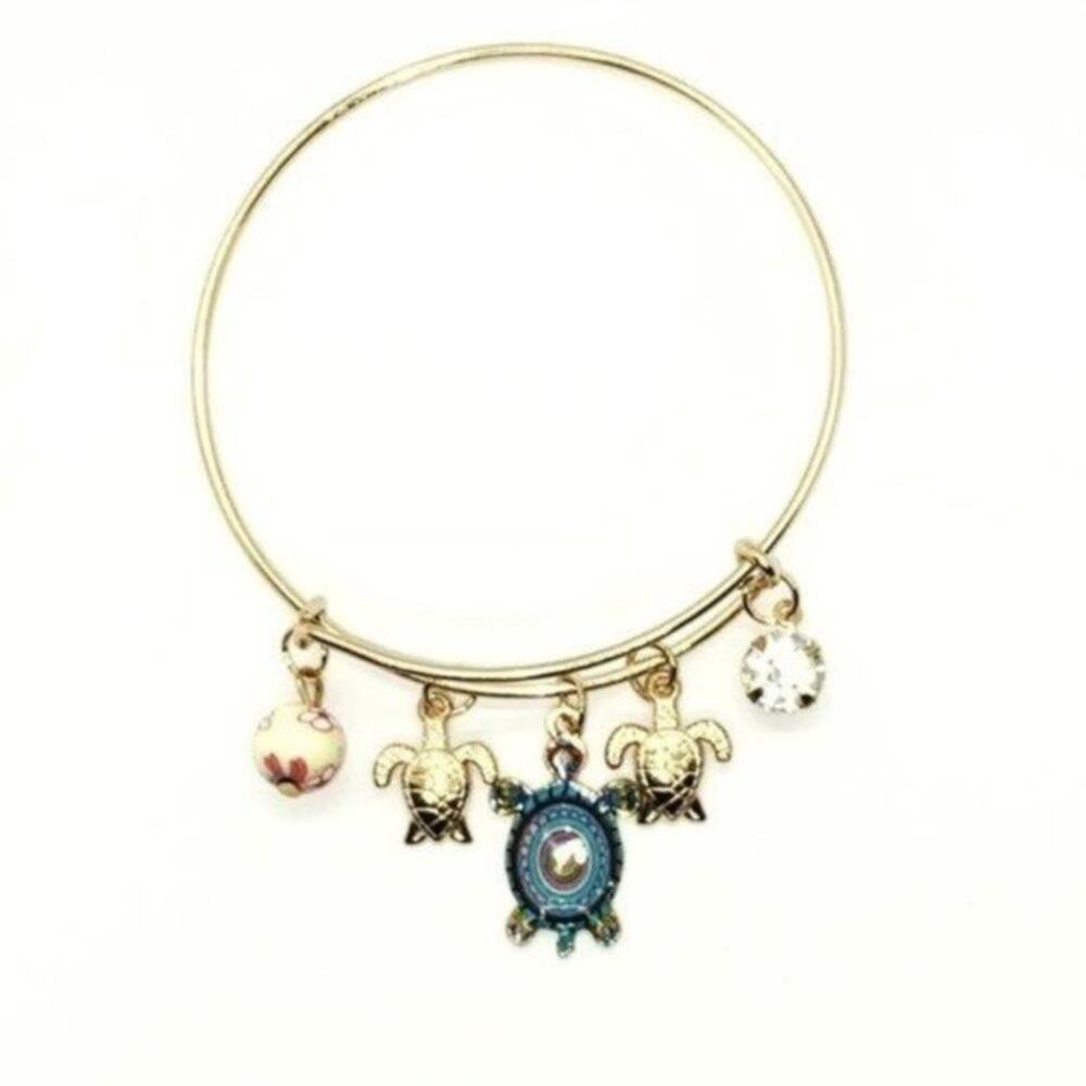 Beaded Sea Turtle Charm Colorful Bangle Bracelet